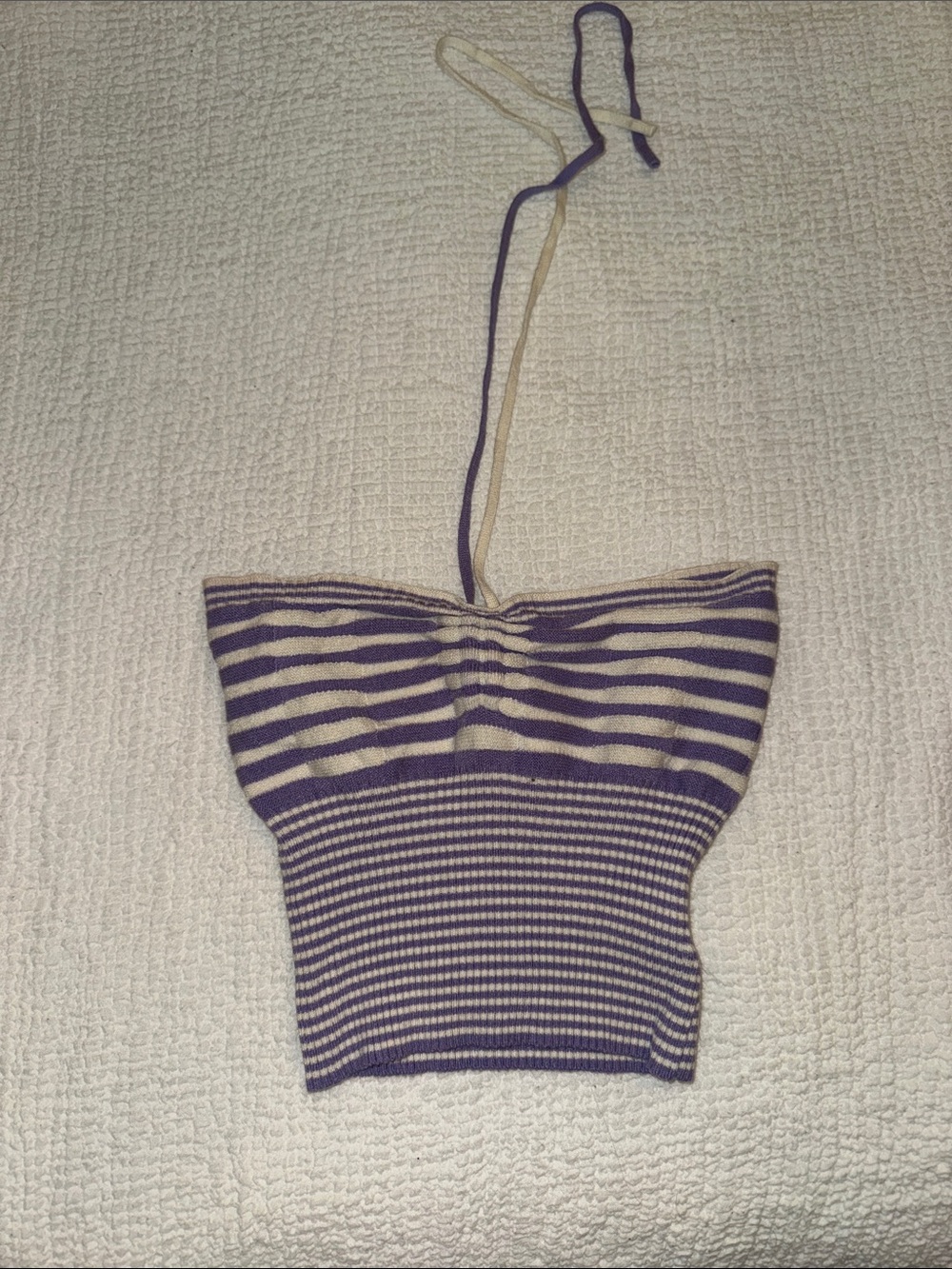 Striped Purple & Cream Knit Halter Tube Top